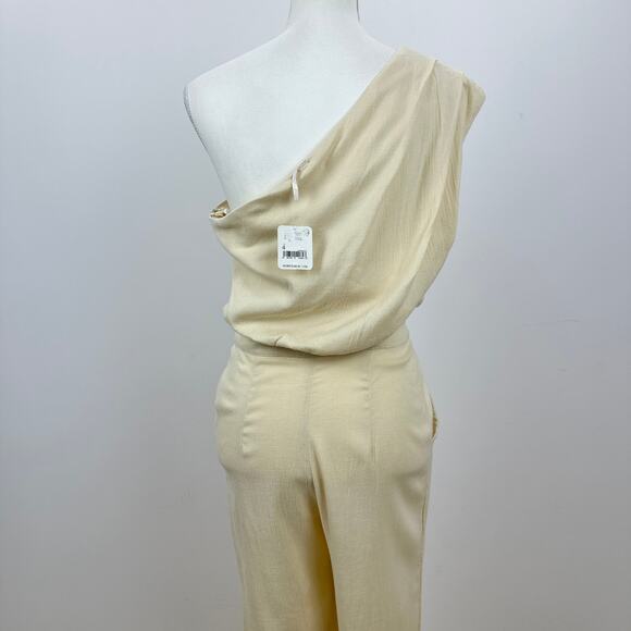 Free People Avery One Shoulder Jumpsuit Wide Leg Pockets Cream Ivory US 4 NWT - Picture 8 of 16